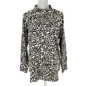 Loft Top Womens Small Animal Print Blouse Satin Mock Neck Tunic Career New
